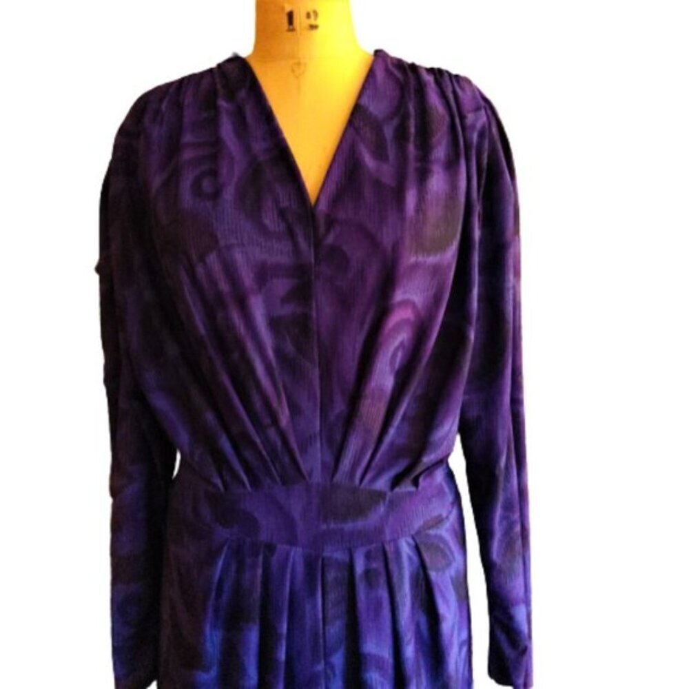 Vintage 80s midi rouched dress in great color - Picture 1 of 14